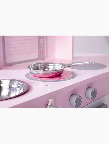 ROBA Cucina in legno per bambini + lavello e accessori in legno e metallo – da 3 anni – rosa/bianco