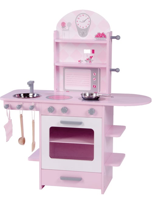 ROBA Cucina in legno per bambini + lavello e accessori in legno e metallo – da 3 anni – rosa/bianco - Kiabi