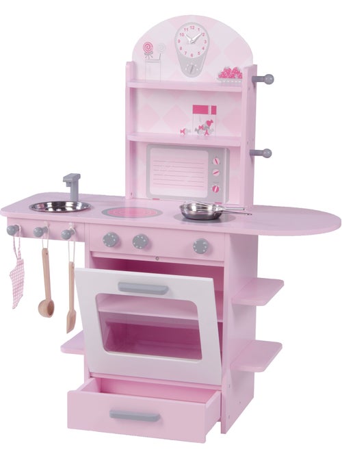 ROBA Cucina in legno per bambini + lavello e accessori in legno e metallo – da 3 anni – rosa/bianco - Kiabi