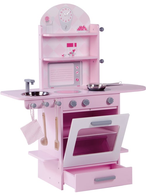 ROBA Cucina in legno per bambini + lavello e accessori in legno e metallo – da 3 anni – rosa/bianco - Kiabi