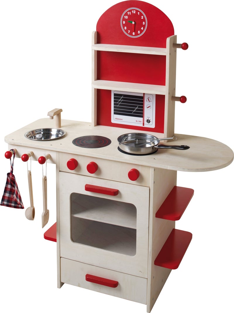 ROBA Cucina in legno per bambini + lavello e accessori in legno e metallo – da 3 anni Rosso - Kiabi