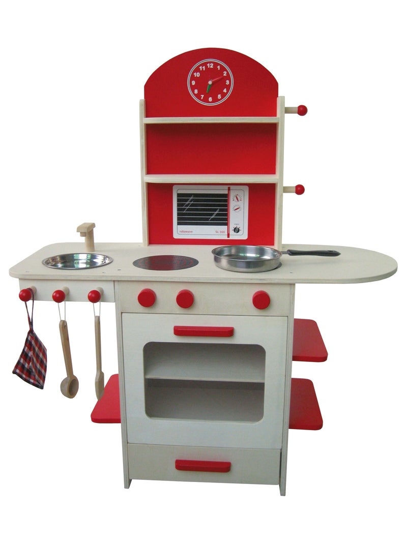 ROBA Cucina in legno per bambini + lavello e accessori in legno e metallo – da 3 anni Rosso - Kiabi