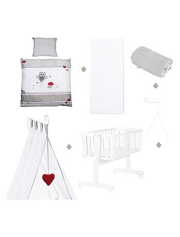 ROBA Culla Adam & Eule 40×90 cm + set completo – legno laccato bianco