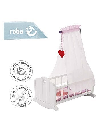 ROBA Culla per bambole completa "Fienchen" – incluso set tessile rosa – laccata