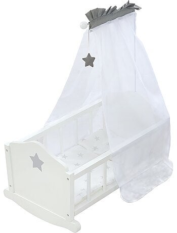 ROBA Culla per bambole completa "Stella" – incluso set tessile a stelle – bianco/grigio