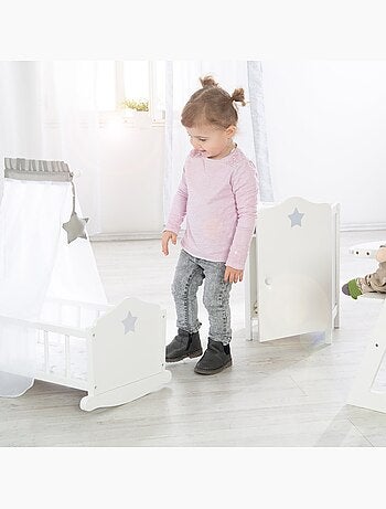 ROBA Culla per bambole completa "Stella" – incluso set tessile a stelle – bianco/grigio