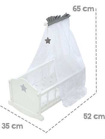 ROBA Culla per bambole completa "Stella" – incluso set tessile a stelle – bianco/grigio