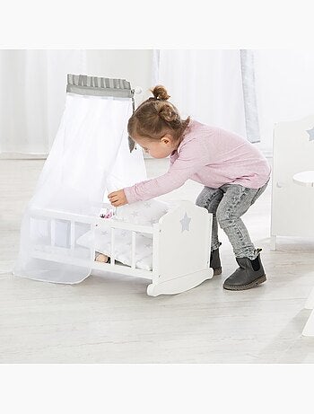 ROBA Culla per bambole completa "Stella" – incluso set tessile a stelle – bianco/grigio