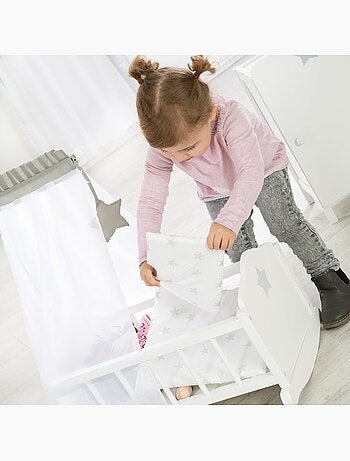 ROBA Culla per bambole completa "Stella" – incluso set tessile a stelle – bianco/grigio