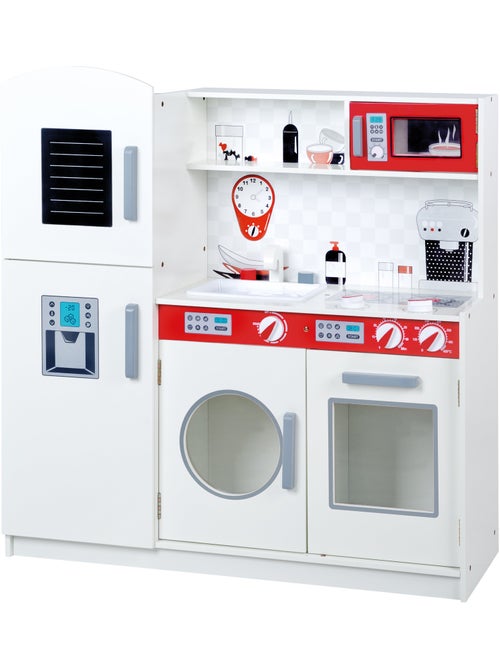 ROBA Grande cucina in legno per bambini + frigorifero + lavatrice e altro – bianco/rosso - Kiabi