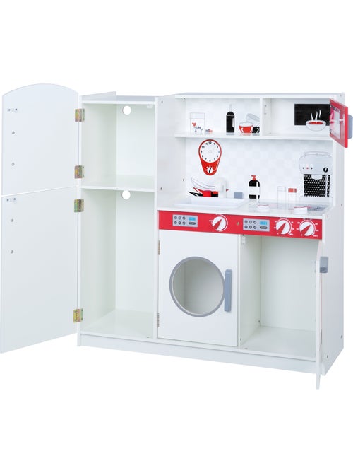 ROBA Grande cucina in legno per bambini + frigorifero + lavatrice e altro – bianco/rosso - Kiabi