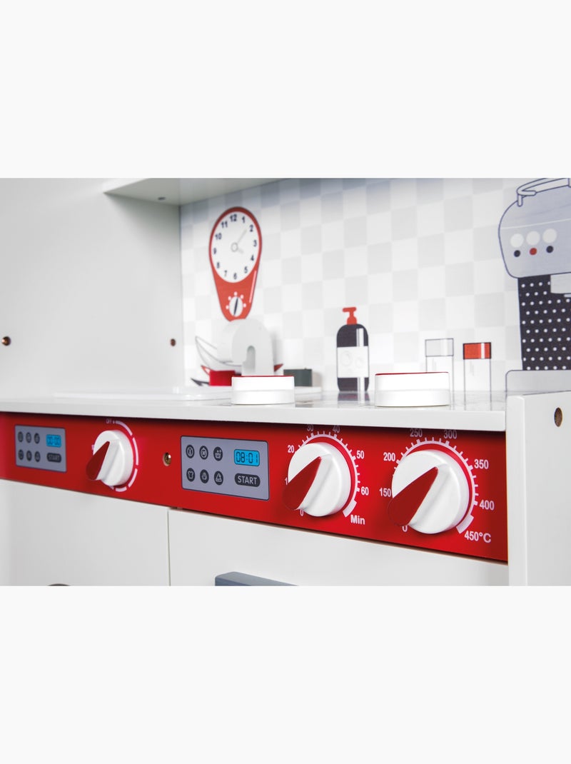 ROBA Grande cucina in legno per bambini + frigorifero + lavatrice e altro – bianco/rosso Bianco Rosso - Kiabi