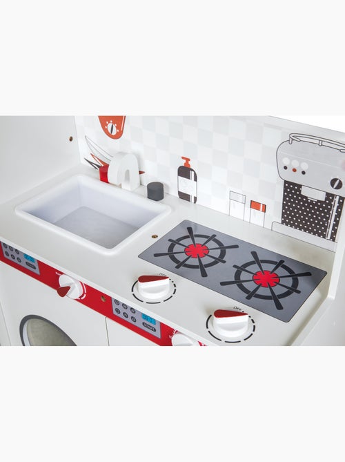 ROBA Grande cucina in legno per bambini + frigorifero + lavatrice e altro – bianco/rosso - Kiabi