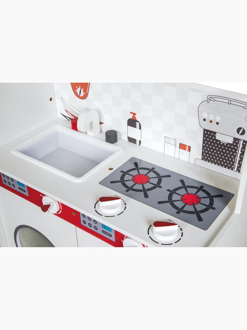 ROBA Grande cucina in legno per bambini + frigorifero + lavatrice e altro – bianco/rosso Bianco Rosso - Kiabi
