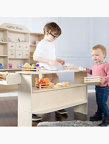 ROBA Grande negozietto in legno + cassa registratrice + 100 accessori – naturale