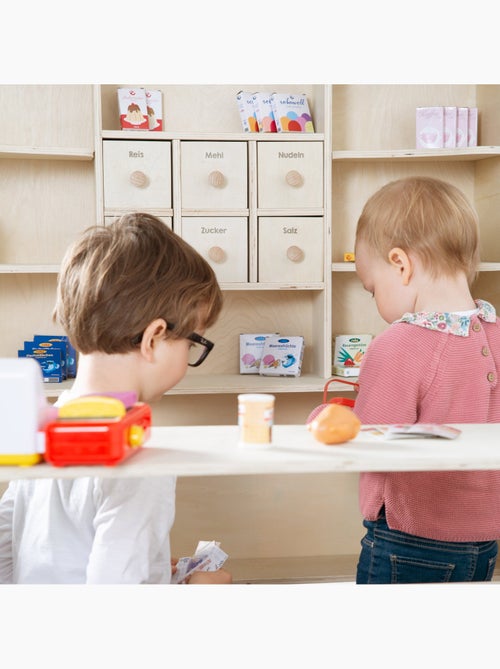 ROBA Grande negozietto in legno + cassa registratrice + 100 accessori – naturale - Kiabi