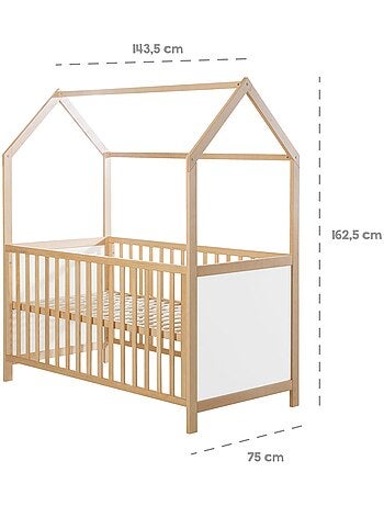 ROBA Lettino casetta evolutivo 70×140 – convertibile – altezza regolabile – naturale/bianco