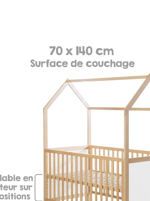 ROBA Lettino casetta evolutivo 70×140 – convertibile – altezza regolabile – naturale/bianco - Kiabi