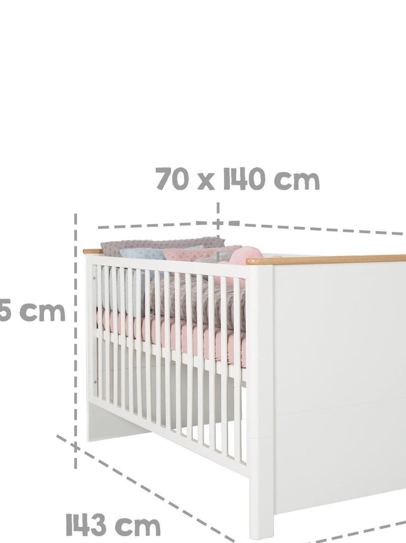 ROBA Lettino evolutivo Ava 70×140 – altezza regolabile – da 0 a 7 anni – bianco / rovere artigianale Bianco - Kiabi
