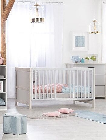 ROBA Lettino evolutivo "Mila" 70×140 – altezza regolabile – grigio chiaro / rovere sbiancato