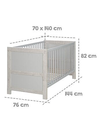 ROBA Lettino evolutivo "Mila" 70×140 – altezza regolabile – grigio chiaro / rovere sbiancato