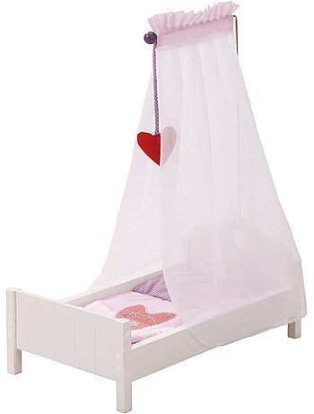 ROBA Lettino per bambole "Fienchen" in legno – incluso set tessile rosa – laccato bianco