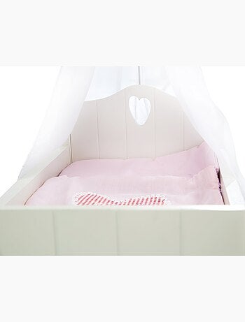 ROBA Lettino per bambole "Fienchen" in legno – incluso set tessile rosa – laccato bianco