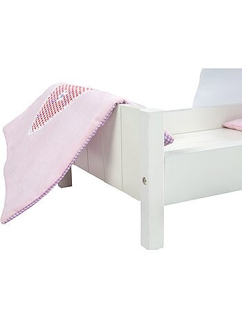 ROBA Lettino per bambole "Fienchen" in legno – incluso set tessile rosa – laccato bianco