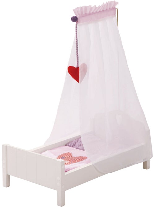ROBA Lettino per bambole "Fienchen" in legno – incluso set tessile rosa – laccato bianco - Kiabi
