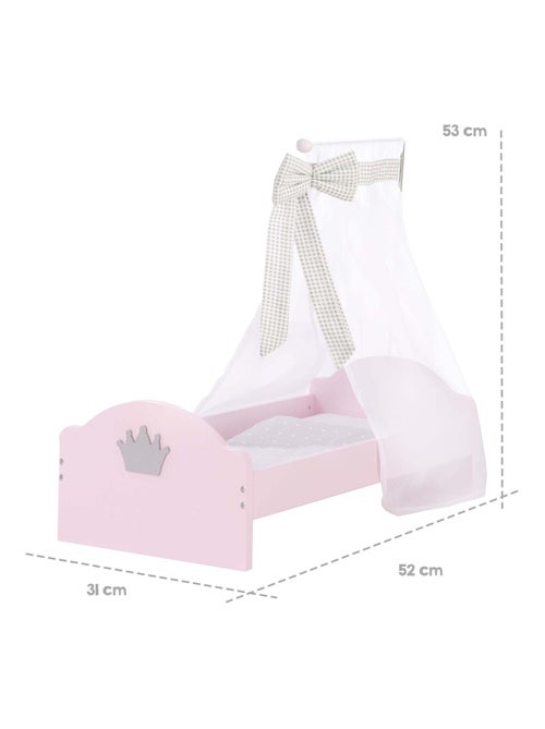 ROBA Lettino per bambole "Princess Sophie" in legno – incluso set tessile – rosa/grigio - Kiabi