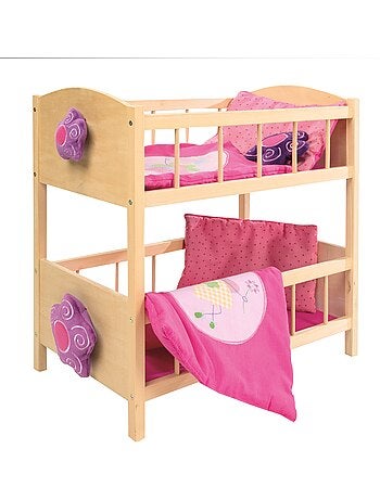 ROBA Letto a castello per bambole gemelle "Happy Fee" + set tessile – naturale/rosa