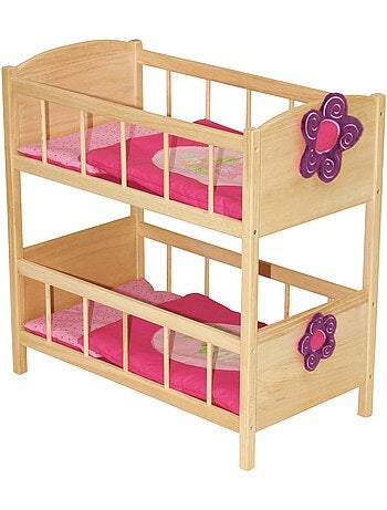ROBA Letto a castello per bambole gemelle "Happy Fee" + set tessile – naturale/rosa