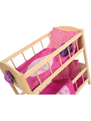 ROBA Letto a castello per bambole gemelle "Happy Fee" + set tessile – naturale/rosa