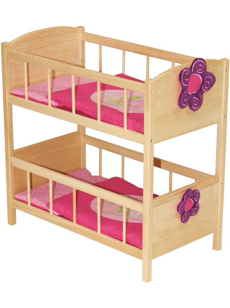 ROBA Letto a castello per bambole gemelle "Happy Fee" + set tessile – naturale/rosa Legno naturale - Kiabi