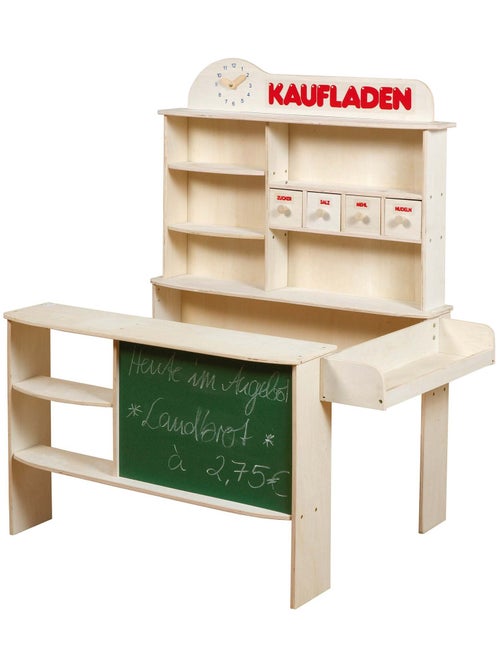 ROBA Negozietto in legno con 4 cassetti e ripiani – orologio e lavagna a gesso - Kiabi