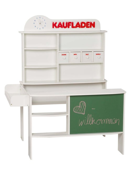 ROBA Negozietto in legno con 4 cassetti e ripiani – orologio e lavagna integrati - Kiabi