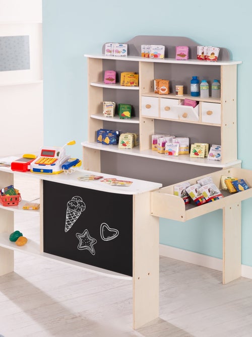 ROBA Negozietto in legno con 4 cassetti – ripiani e lavagna nera - Kiabi