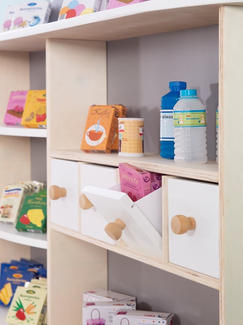 ROBA Negozietto in legno con 4 cassetti – ripiani e lavagna nera - Kiabi