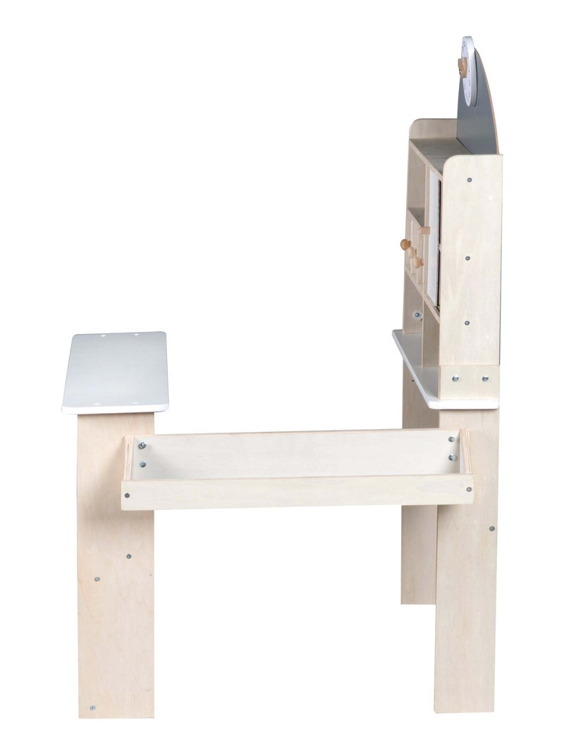 ROBA Negozietto in legno con ripiani e 3 cassetti + 2 banconi e orologio Bianco Grigio - Kiabi