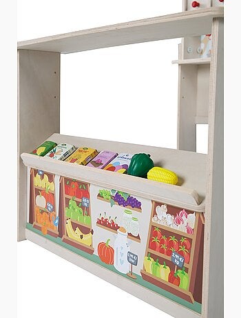 ROBA Negozietto "Minishop" in legno con orologio e lavagna nera – con accessori – naturale/stampato