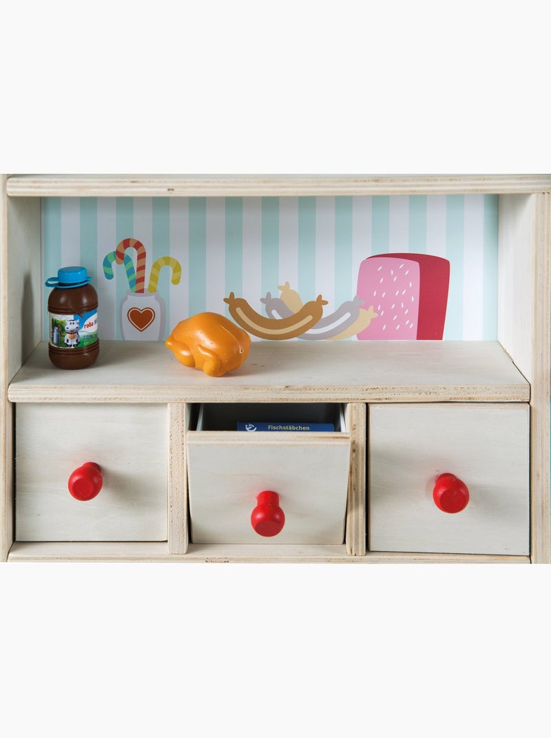 ROBA Negozietto "Minishop" in legno con orologio e lavagna nera – con accessori – naturale/stampato Multicolore - Kiabi