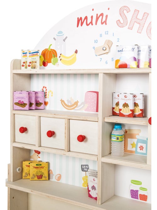 ROBA Negozietto "Minishop" in legno con orologio e lavagna nera – con accessori – naturale/stampato - Kiabi