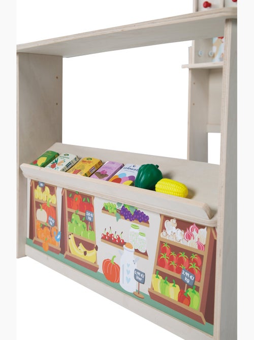 ROBA Negozietto "Minishop" in legno con orologio e lavagna nera – con accessori – naturale/stampato - Kiabi