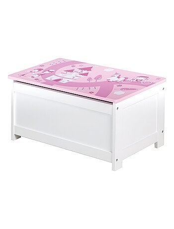 ROBA Panchina‑baule giocattoli "Krone" in legno per bambini – chiusura soft – rosa / fiaba