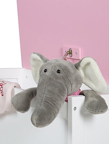 ROBA Panchina‑baule giocattoli "Krone" in legno per bambini – chiusura soft – rosa / fiaba