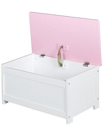 ROBA Panchina‑baule giocattoli "Krone" in legno per bambini – chiusura soft – rosa / fiaba