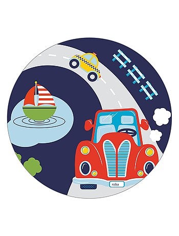 ROBA Panchina‑baule giocattoli "Rennfahrer" in legno per bambini – chiusura soft – bianco/blu