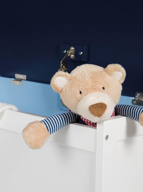 ROBA Panchina‑baule giocattoli "Rennfahrer" in legno per bambini – chiusura soft – bianco/blu - Kiabi