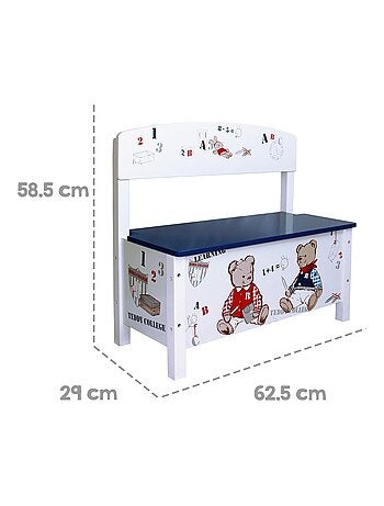 ROBA Panchina‑baule giocattoli Teddy College – chiusura soft – blu / stampa orsetti