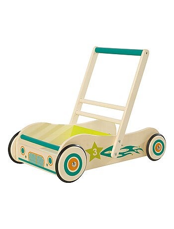ROBA Primi passi "Rennfahrer" in legno – con freno – carrello da spinta – maniglia 45 cm